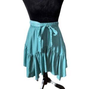 Halara Green Asymmetrical Hanky Hem Mini Skirt Tie Waist NWT Small